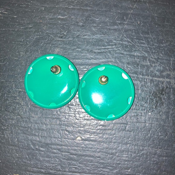 Round disc shaped eighties style earrings.  Turquoise color and Lightweight. - Picture 2 of 4